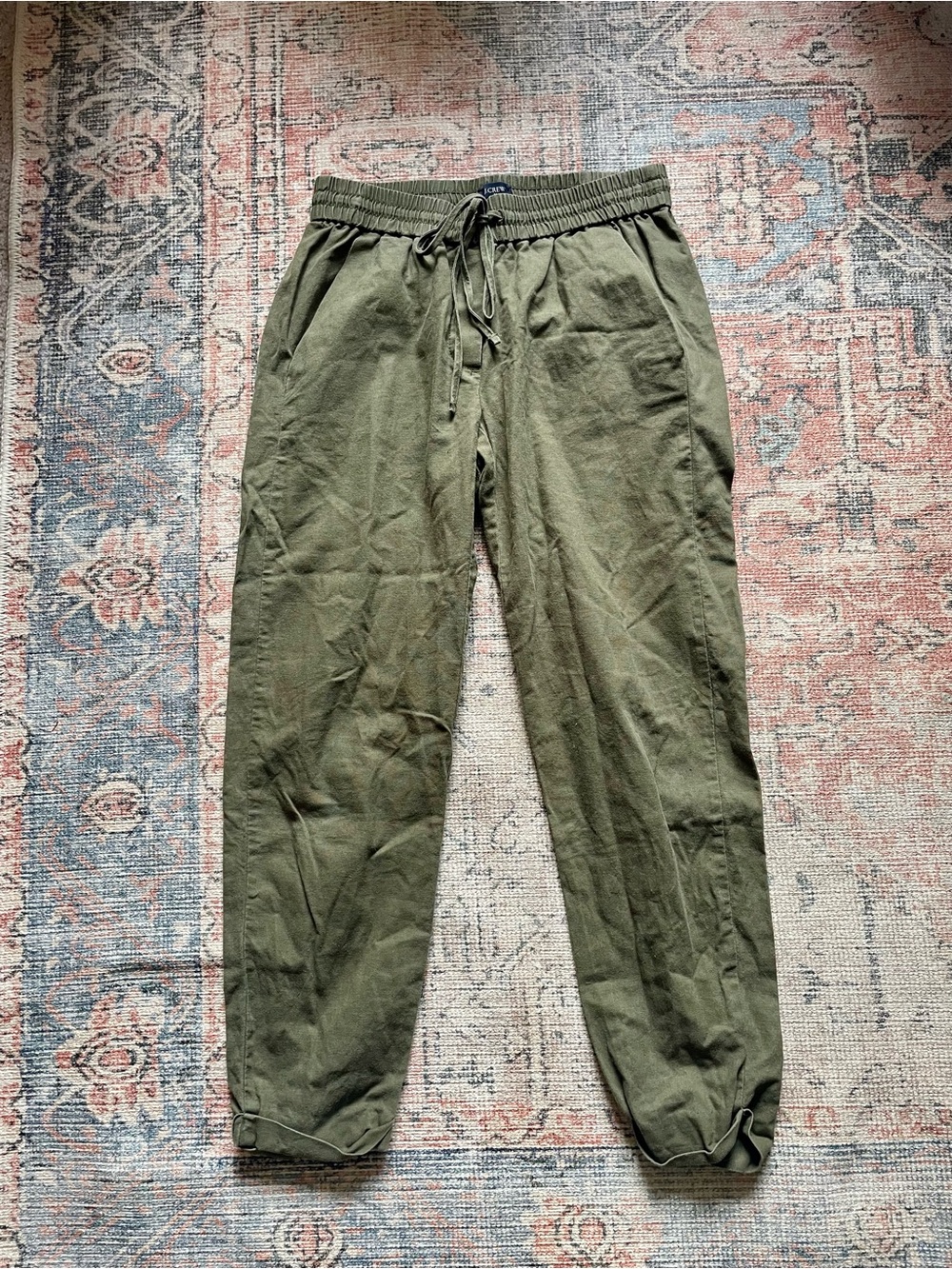 J. Crew Women’s Linen Blend Forest Green Joggers SZ 0